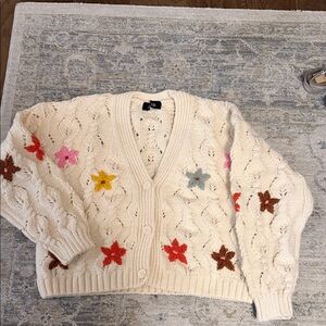 fab'rik Cream Cardigan with Multicolor Floral Accents